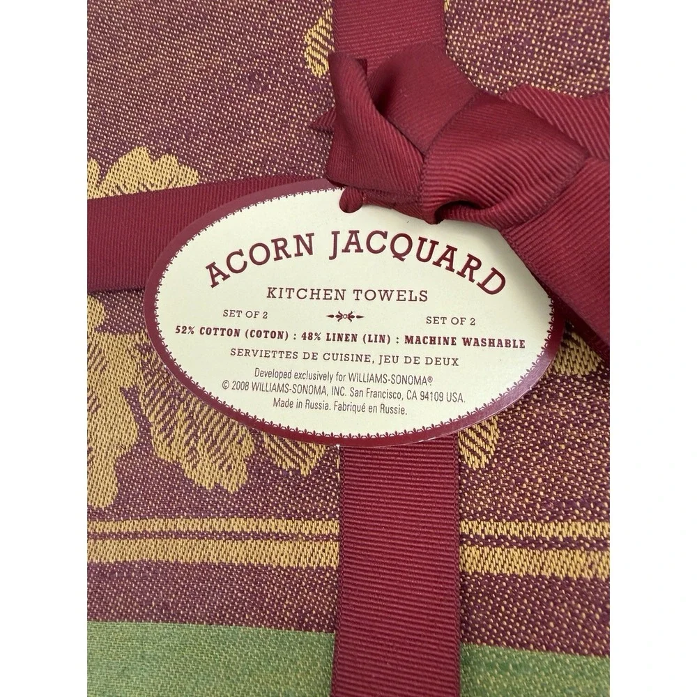 Williams Sonoma Acorn Jacquard Kitchen Towels Cotton & Linen Set of 2 NEW